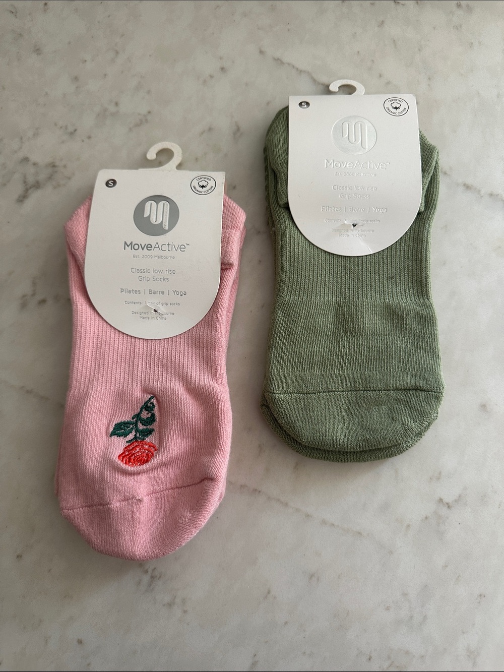 Low-Cut Grip Socks — Pink & Sage